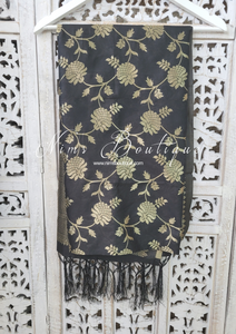 Black Floral Silk Banarsi Dupatta/Chunni (BN2)