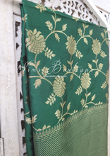 Bottle Green Floral Silk Banarsi Dupatta/Chunni (BN3)