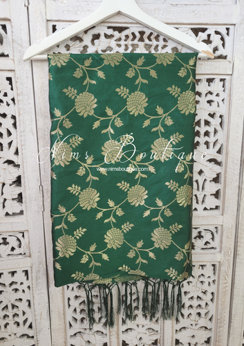 Nims Boutique Bottle Green Floral Silk Banarsi Dupatta/Chunni BN3