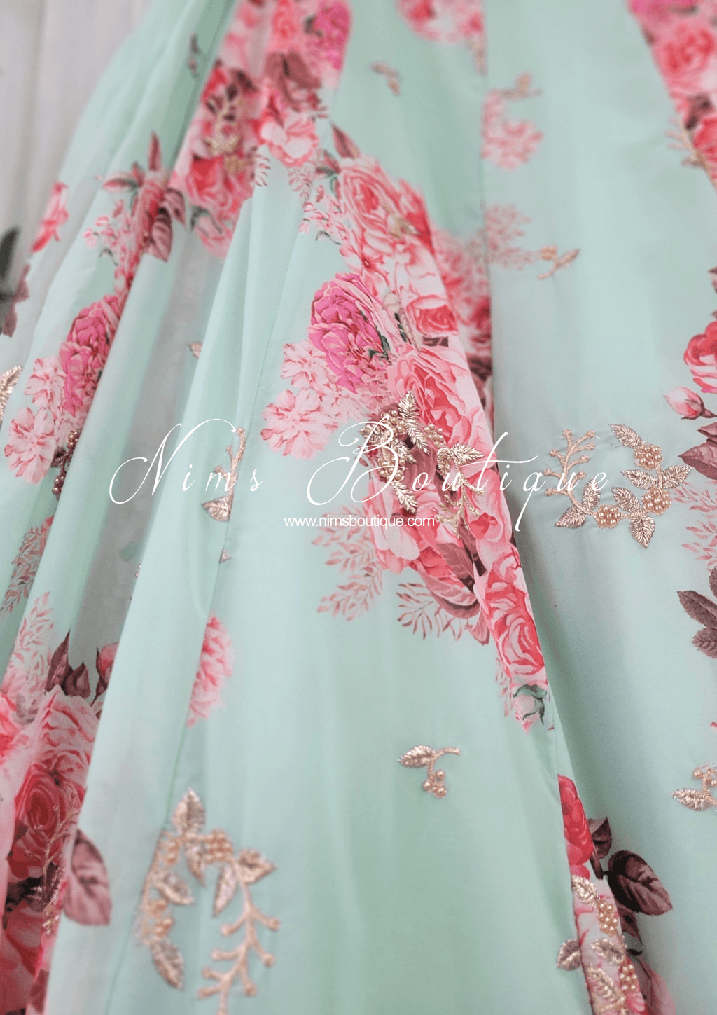 Nims Boutique La Floraison Mint Georgette Floral readymade skirt/lehnga sizes 4-26