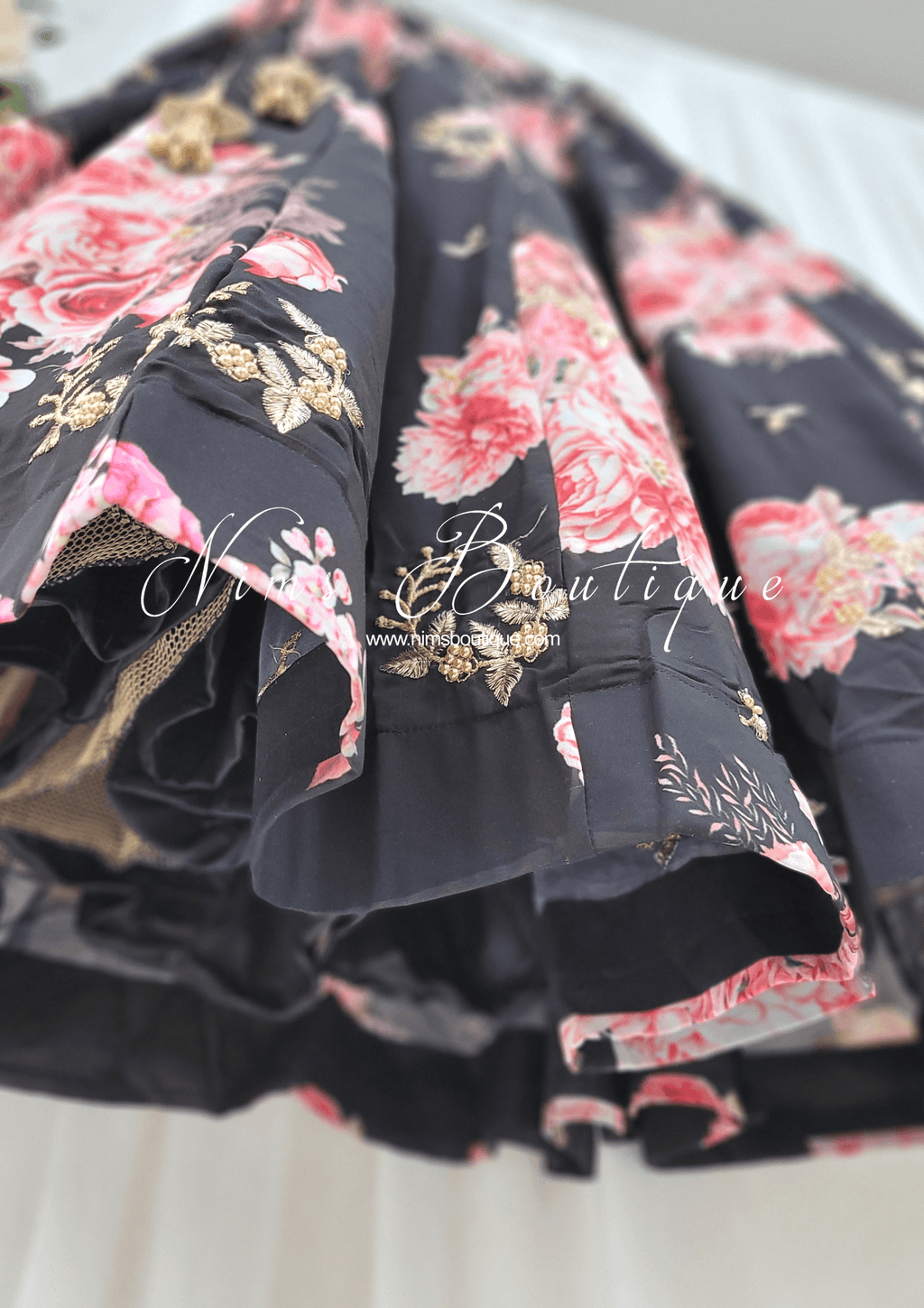 Nims Boutique La Floraison Black Georgette Floral readymade skirt/lehnga sizes 4-24