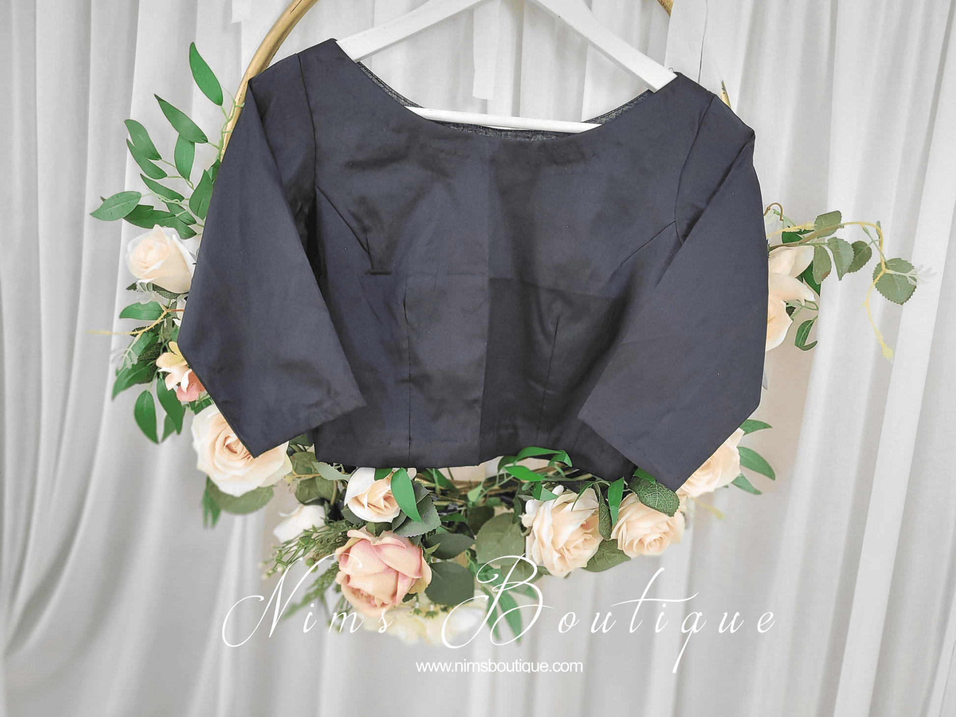 Nims Boutique Black Pure Silk High Neck Blouse with sleeves size 4-20