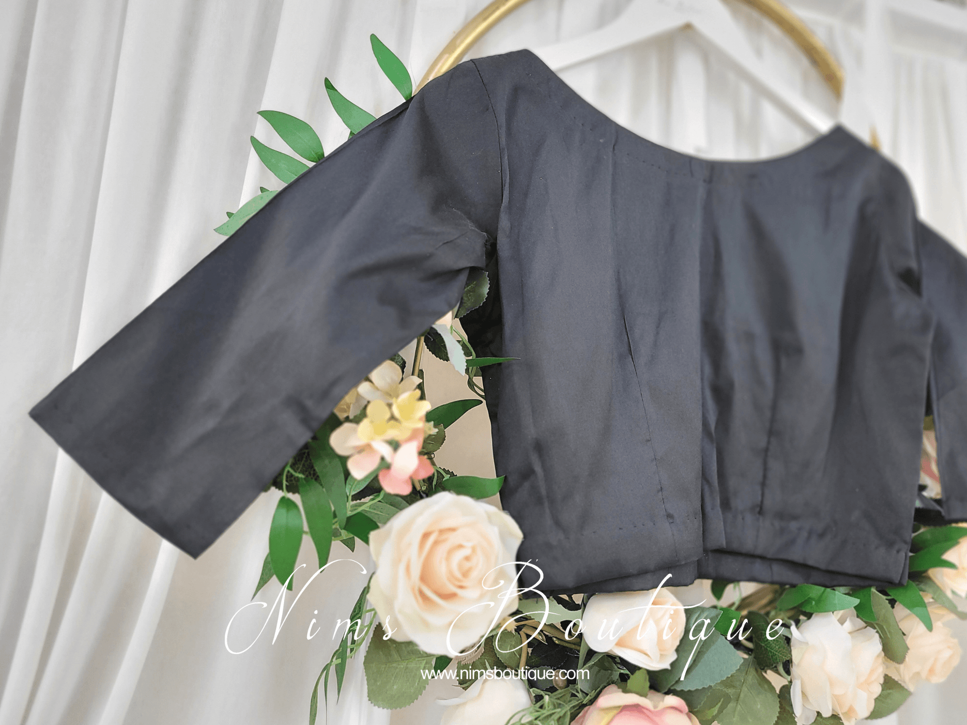 Nims Boutique Black Pure Silk High Neck Blouse with sleeves size 4-20