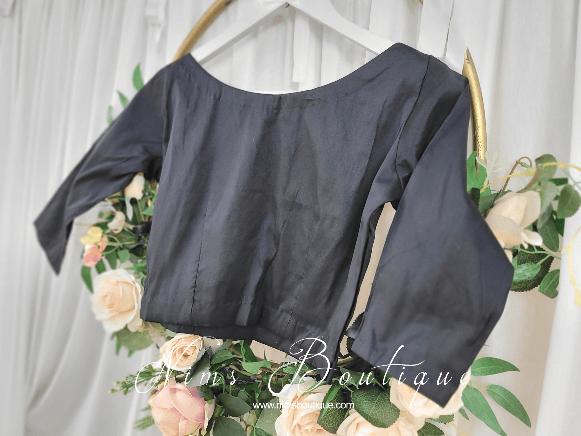 Nims Boutique Black Pure Silk High Neck Blouse with sleeves size 4-20