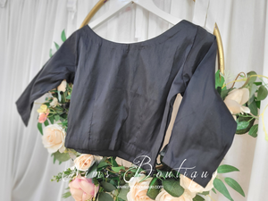 Black Pure Silk High Neck Blouse with sleeves (size 4-20)