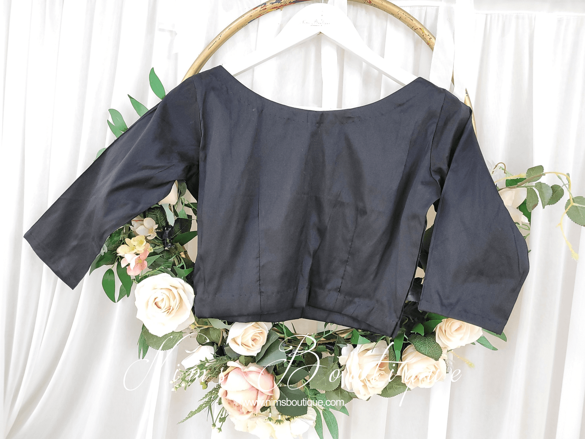 Nims Boutique Black Pure Silk High Neck Blouse with sleeves size 4-20