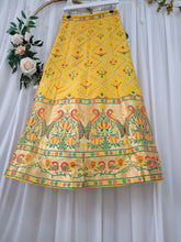 Yellow, Green & Red Peacock Brocade Semi stitched skirt/lehnga