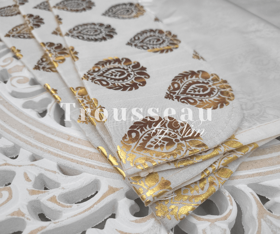 Nims Boutique Ivory Paisley Brocade Sari Bag