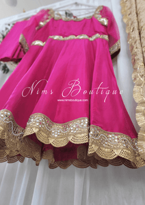 Pure Silk Hot Pink & Gold Anarkali Pajami Suit (20-22)