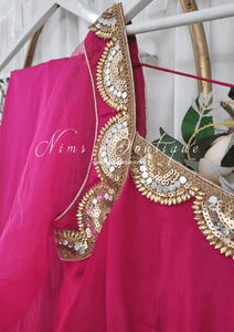 Pure Silk Hot Pink & Gold Anarkali Pajami Suit (20-22)