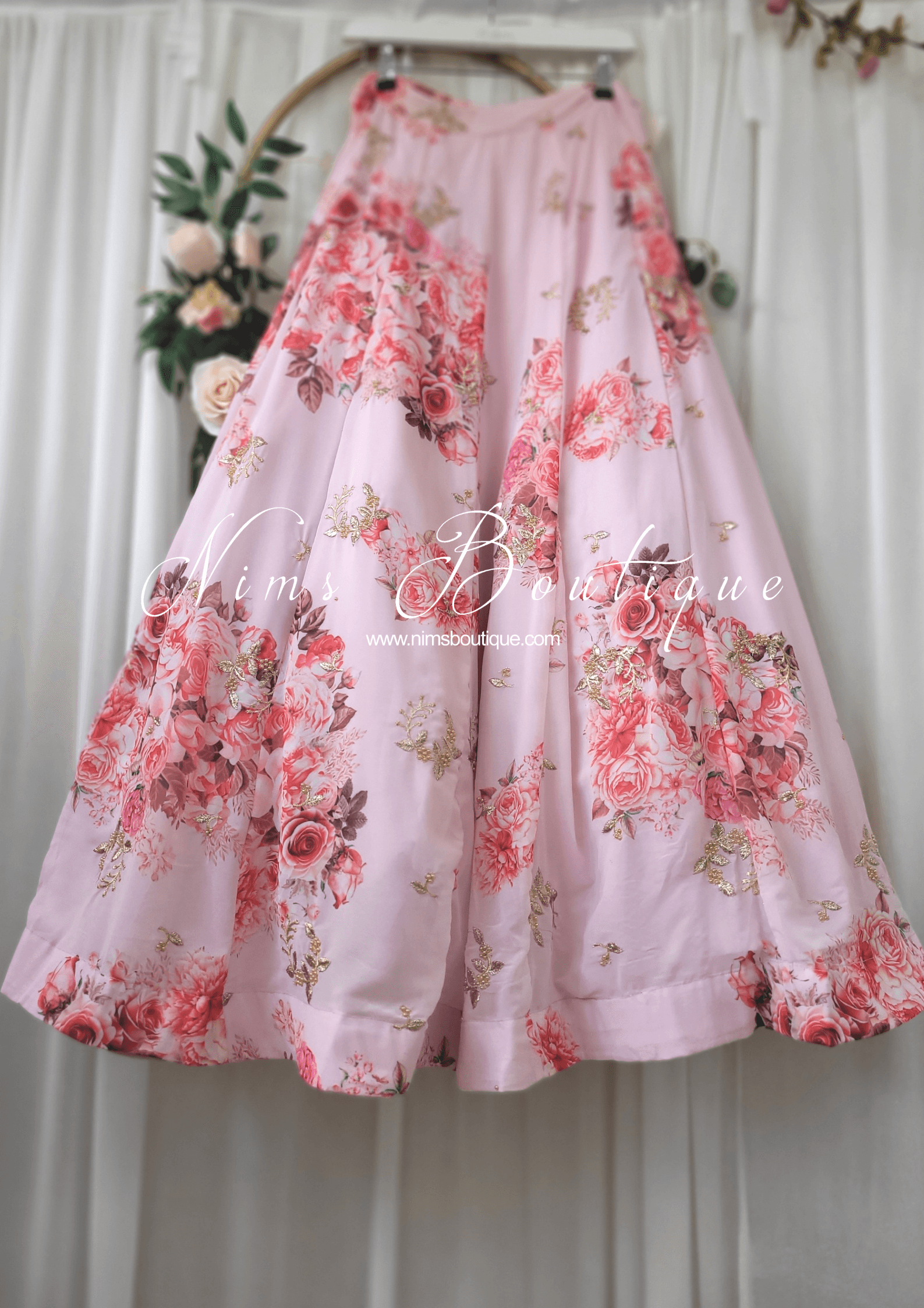 Nims Boutique La Floraison Pink Georgette Floral readymade skirt/lehnga sizes 4-24