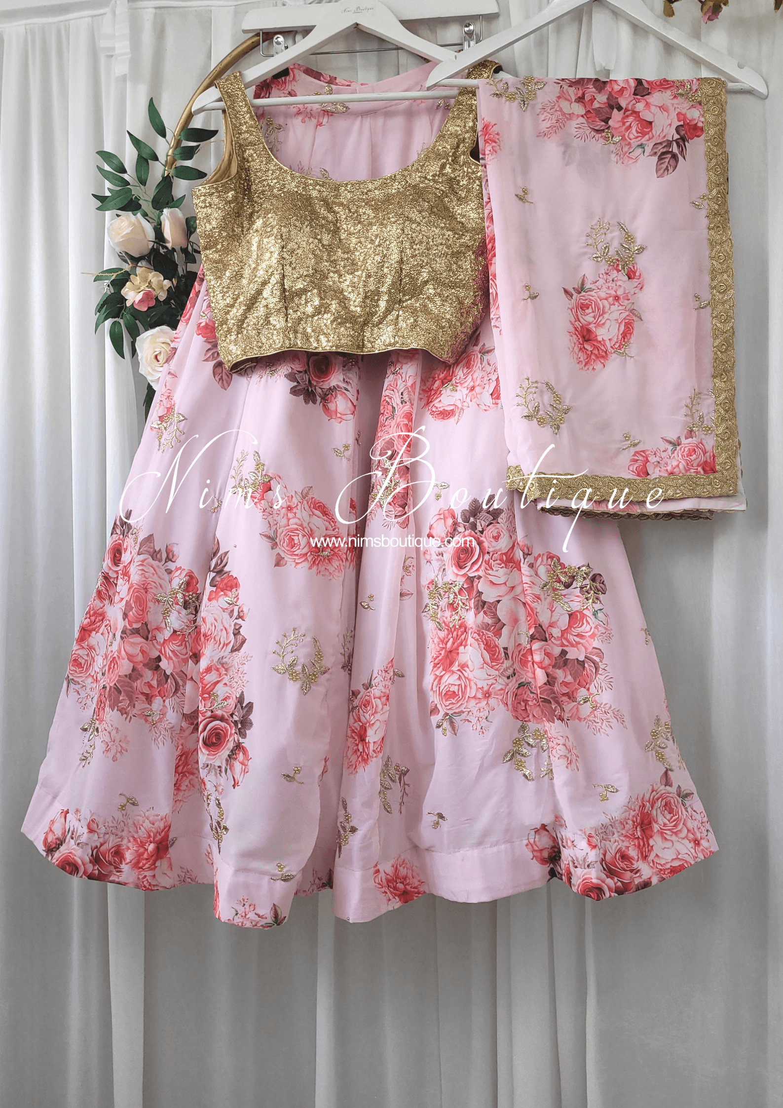 Nims Boutique La Floraison Pink Georgette Floral readymade skirt/lehnga sizes 4-24