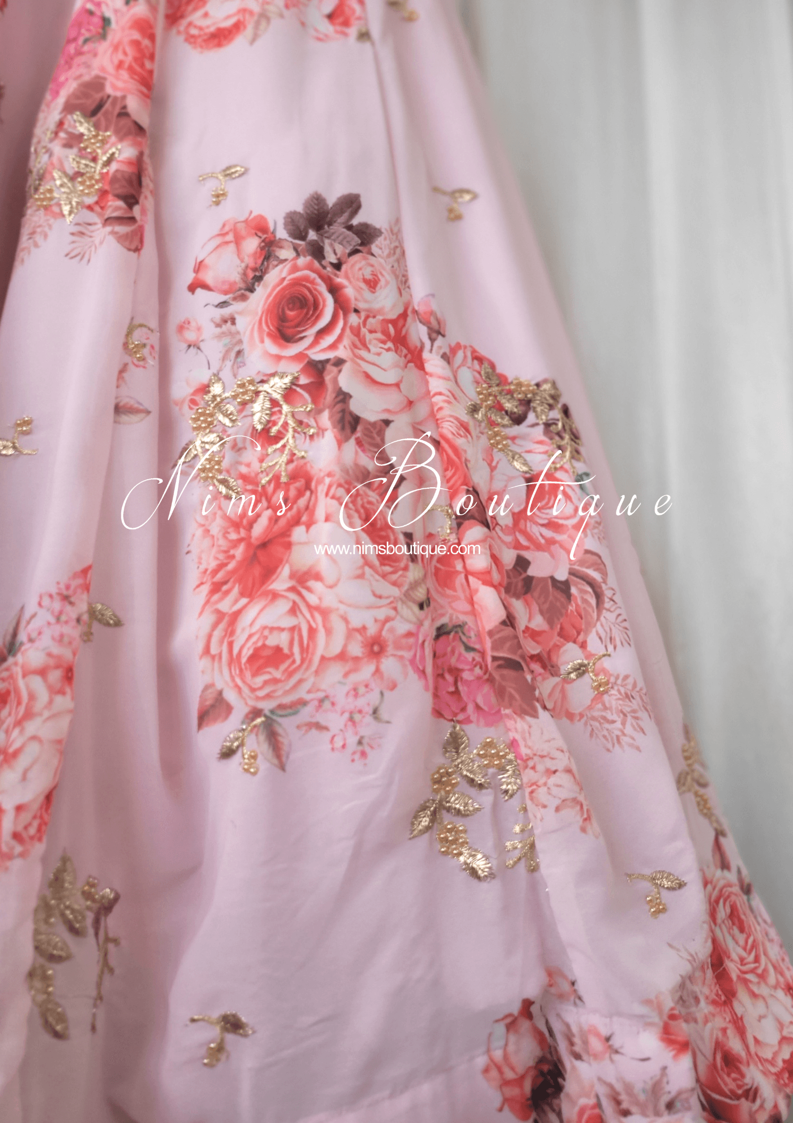 Nims Boutique La Floraison Pink Georgette Floral readymade skirt/lehnga sizes 4-24