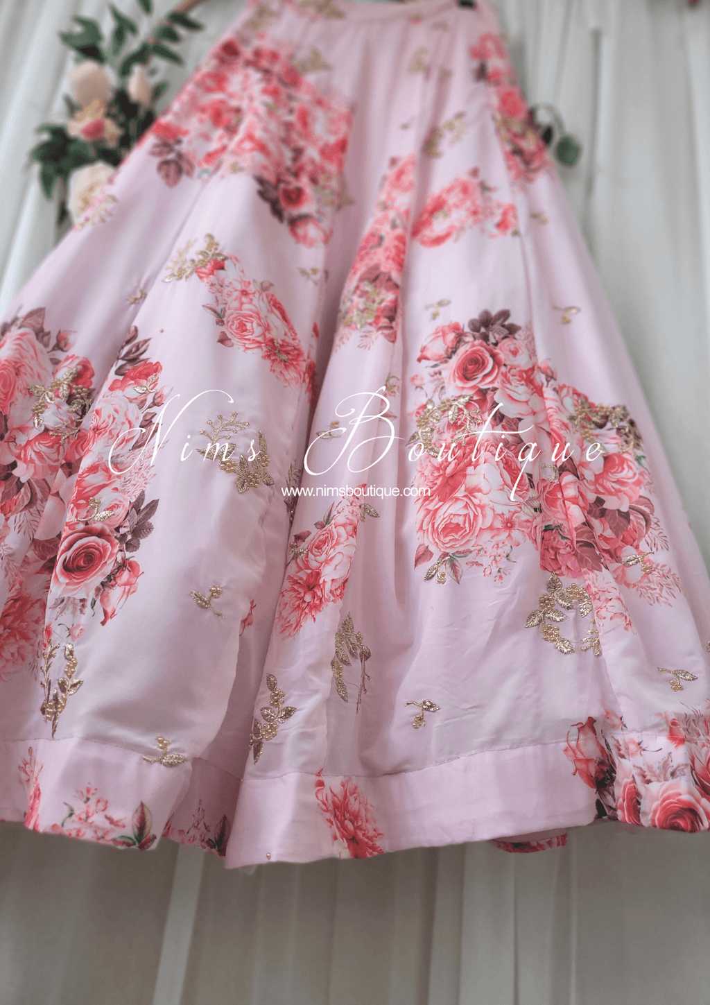 Nims Boutique La Floraison Pink Georgette Floral readymade skirt/lehnga sizes 4-24