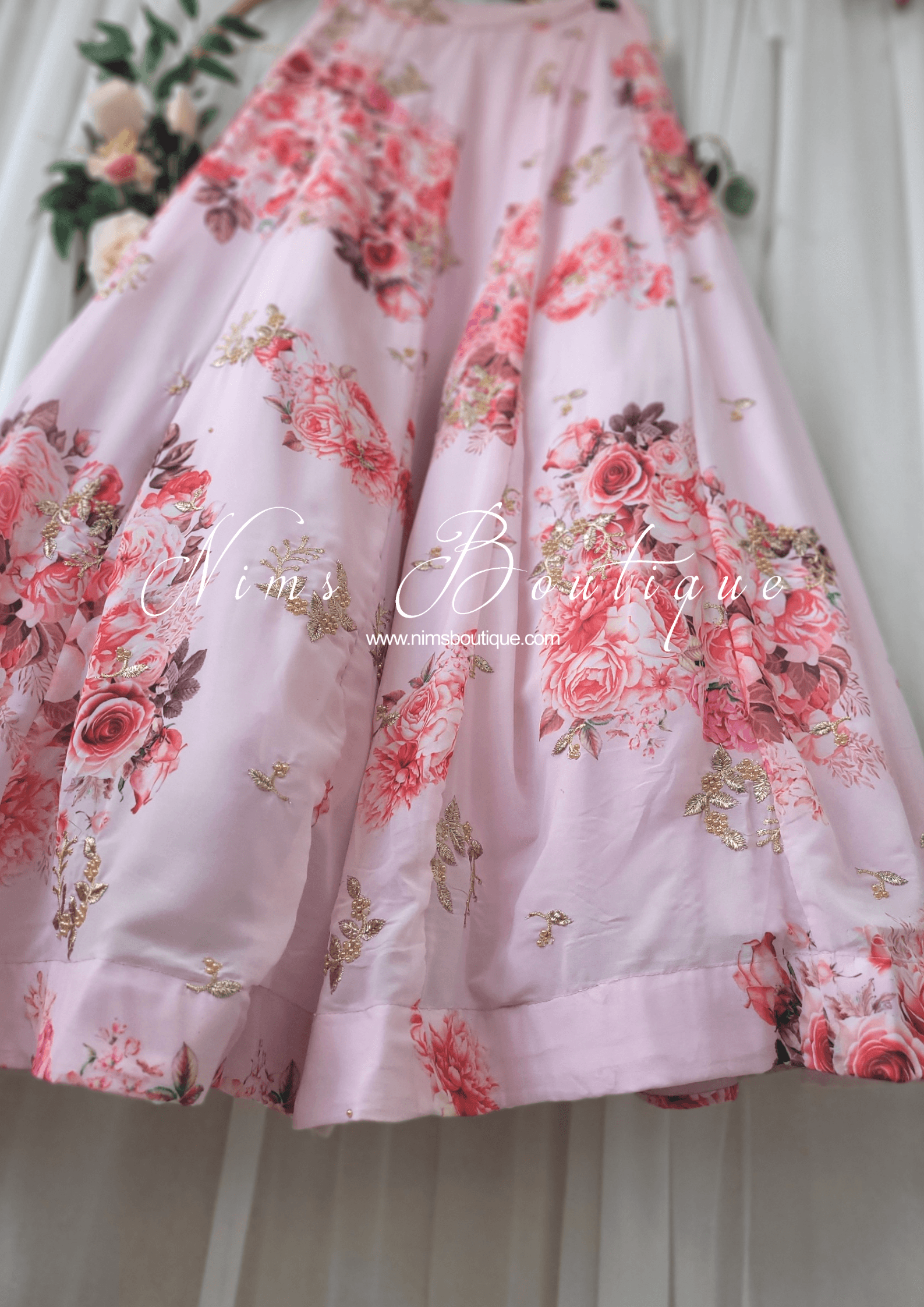 Nims Boutique La Floraison Pink Georgette Floral readymade skirt/lehnga sizes 4-24