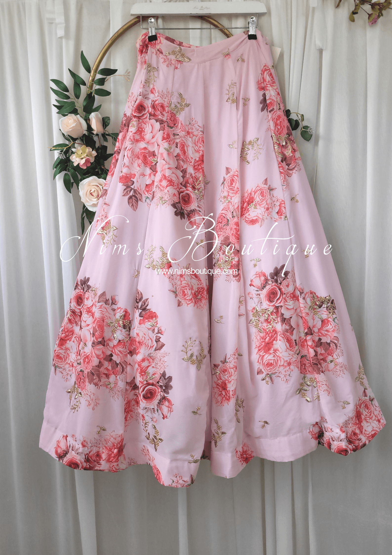 Nims Boutique La Floraison Pink Georgette Floral readymade skirt/lehnga sizes 4-24