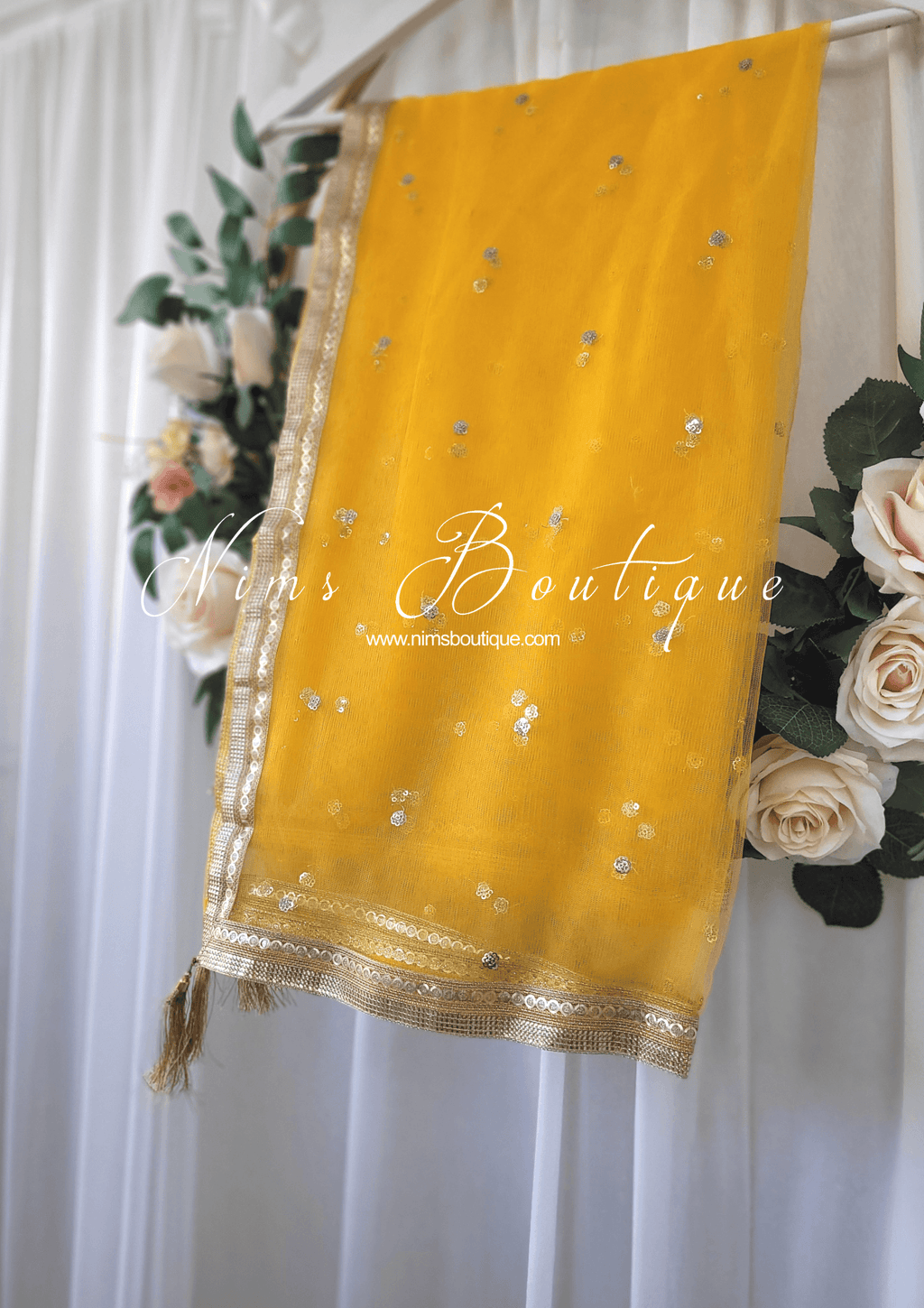 Nims Boutique Dark Yellow Net Sequin Dupatta/Chunni NS9