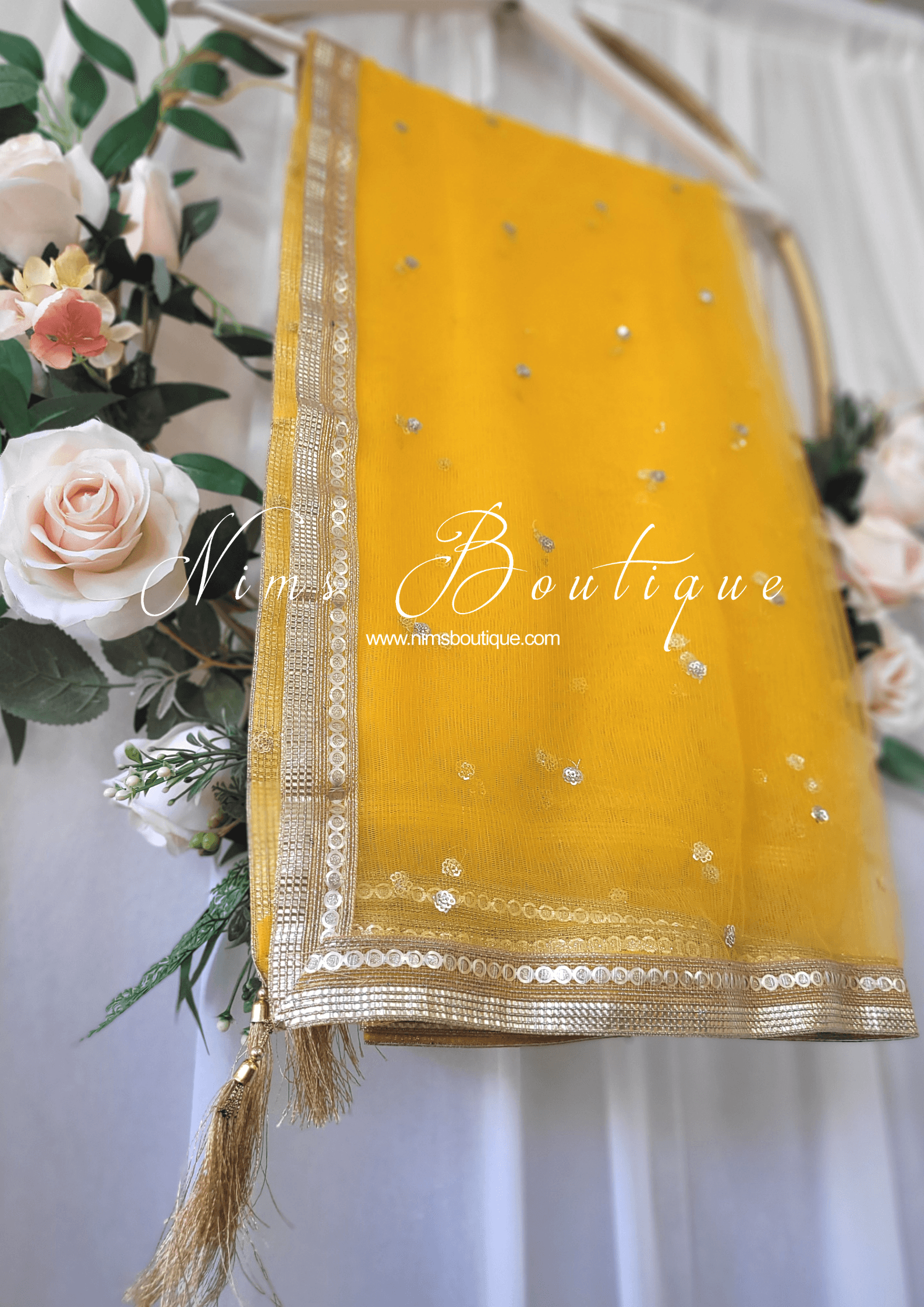 Nims Boutique Dark Yellow Net Sequin Dupatta/Chunni NS9