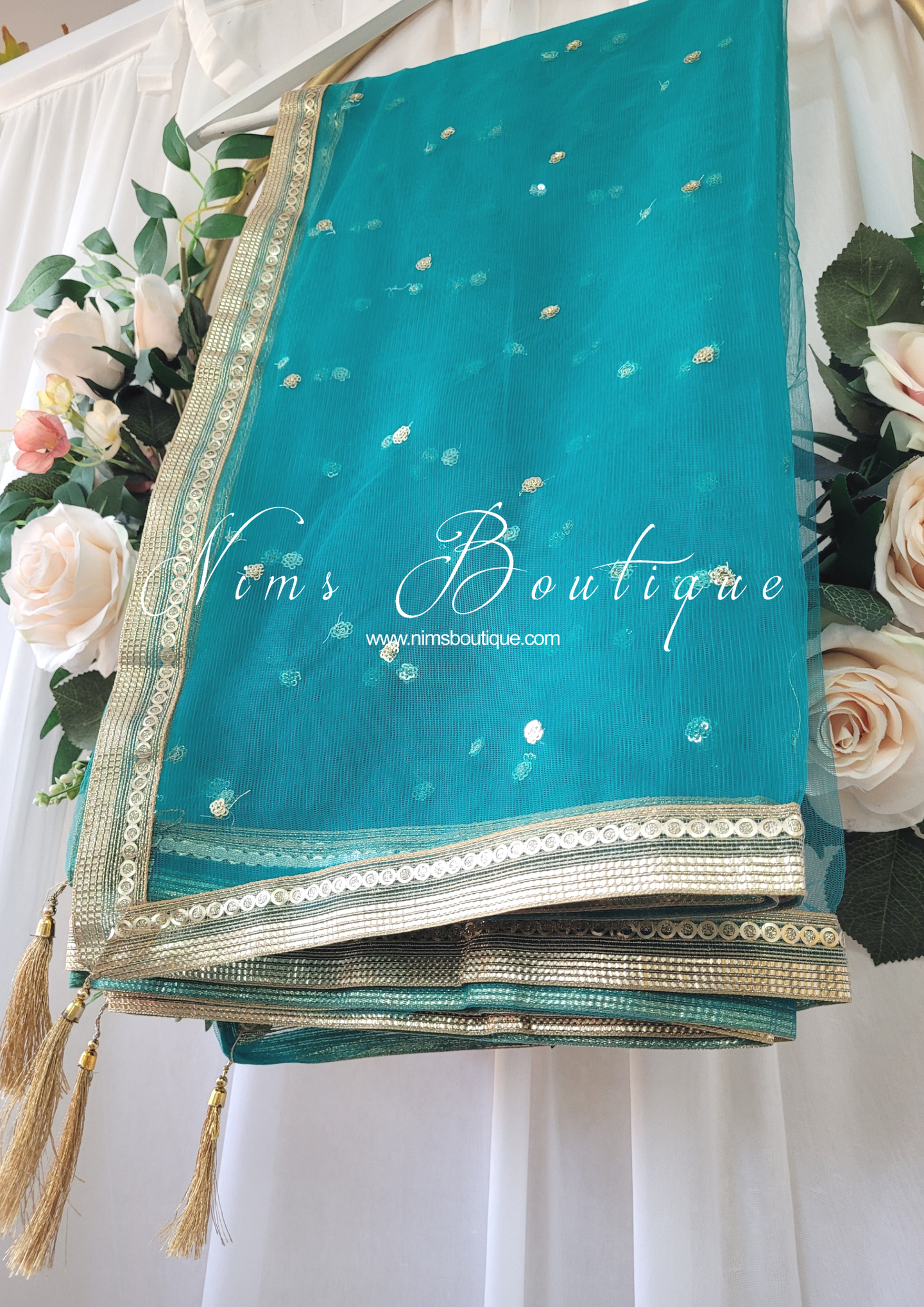 Peacock Green Net Sequin Dupatta/Chunni