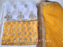 Luxury Unstitched White & Yellow Sharara Suit