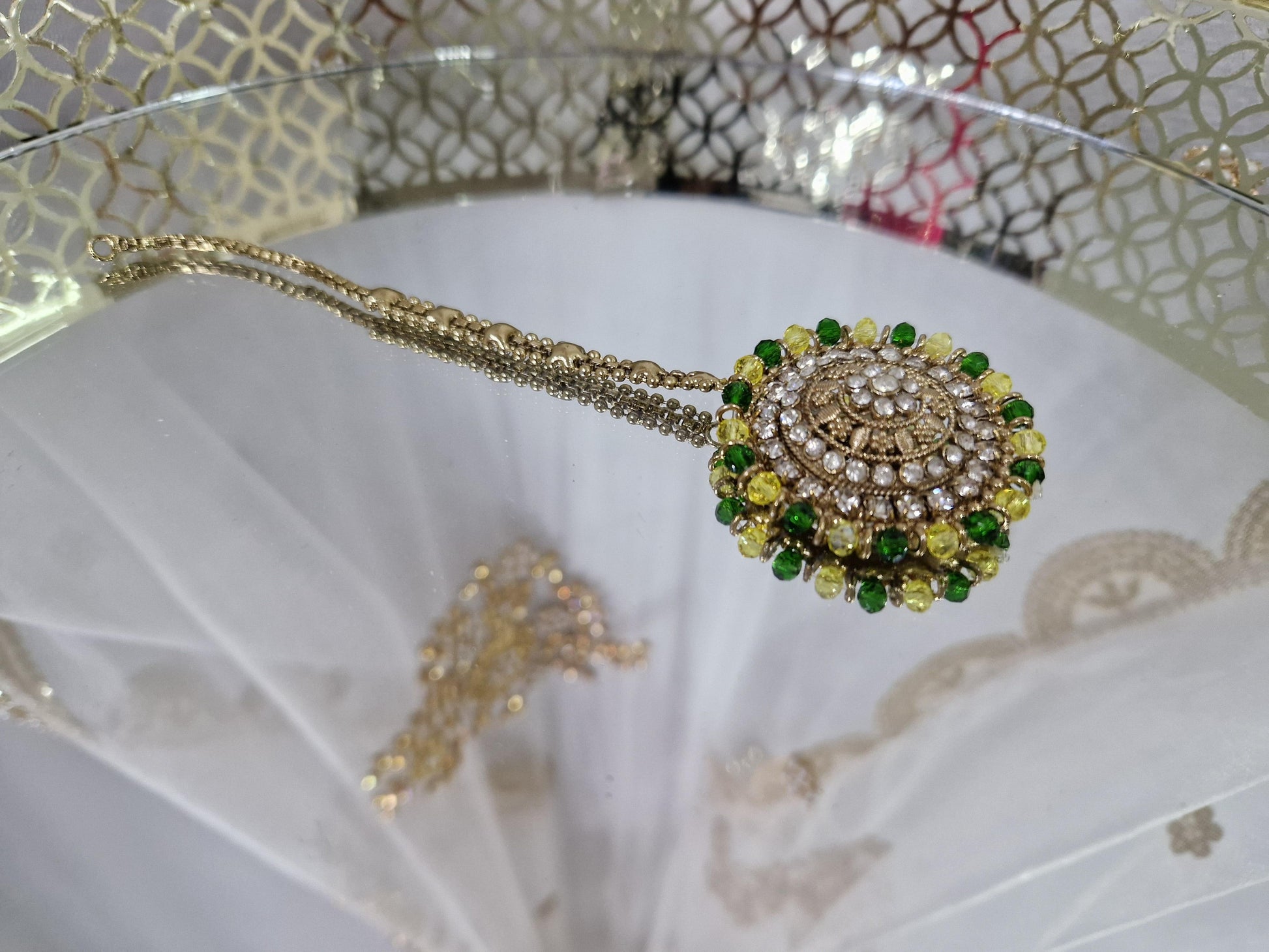 Nims Boutique Royal Yellow Green Stone Tikka SP7