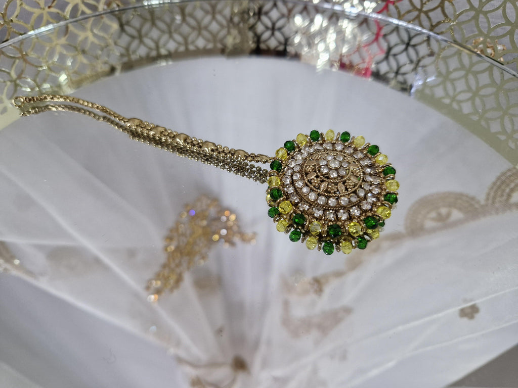 Nims Boutique Royal Yellow Green Stone Tikka SP7