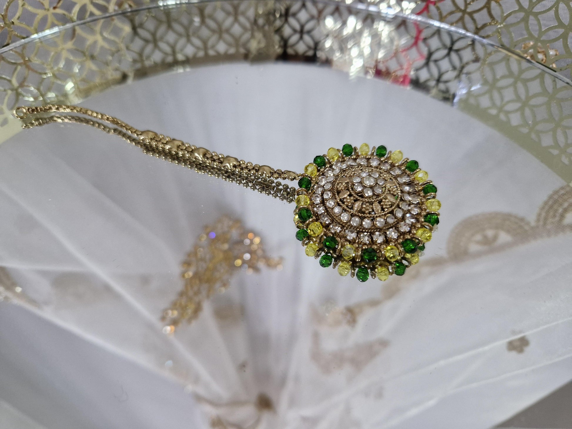 Nims Boutique Royal Yellow Green Stone Tikka SP7