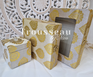 Light Gold Brocade Silk Jewellery Gift Box with Clear Lid