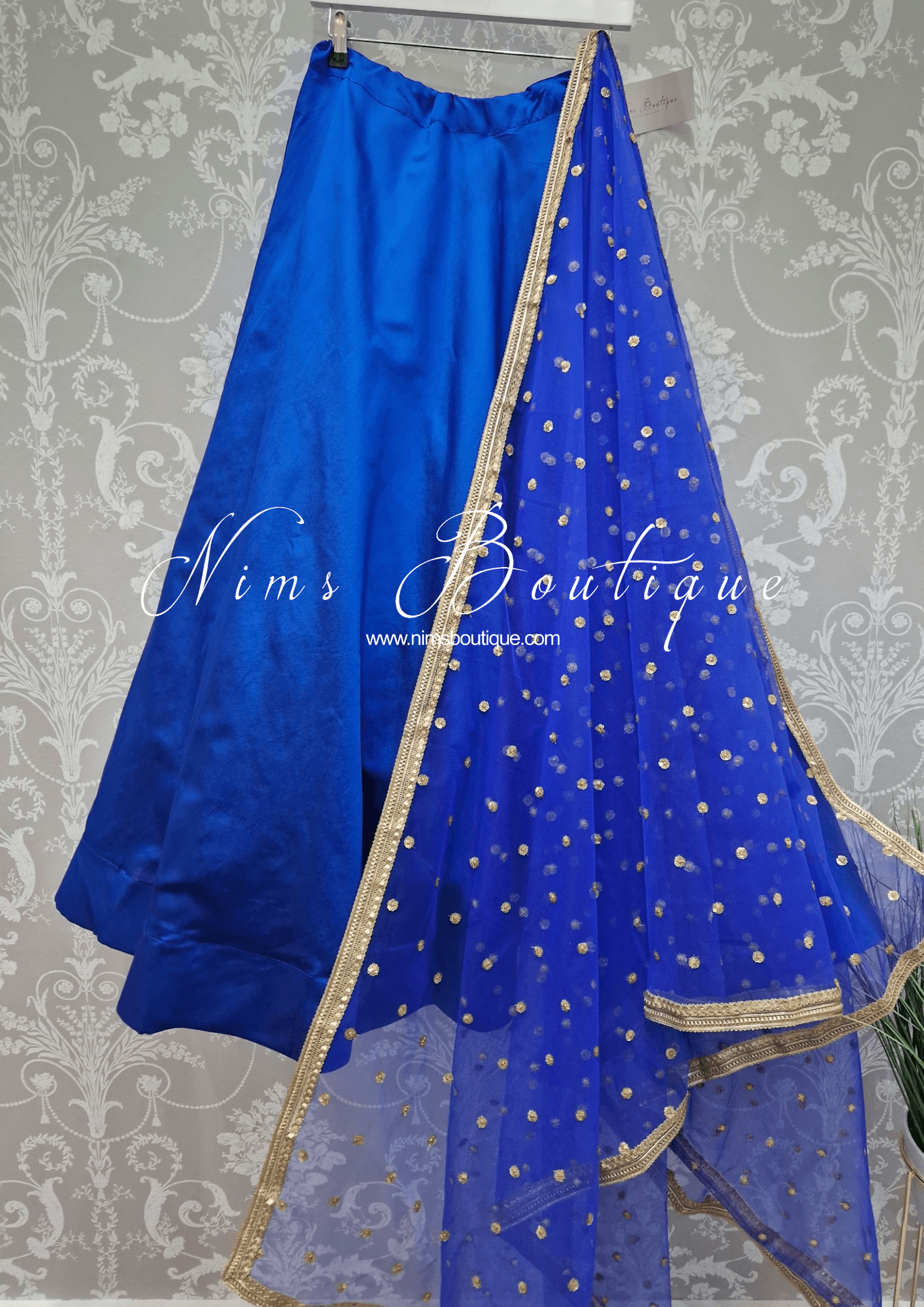 Nims Boutique Luxury Royal Blue Net Sequin Dupatta/Chunni LNS13