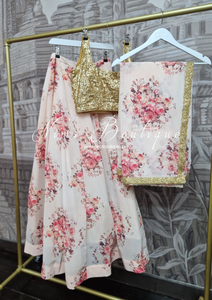 La Floraison Light Peach Georgette Floral readymade skirt/lehnga (sizes 4-22)