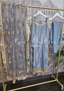 Sleeveless Grey Silk Pajami Suit (sizes 4 to 18)