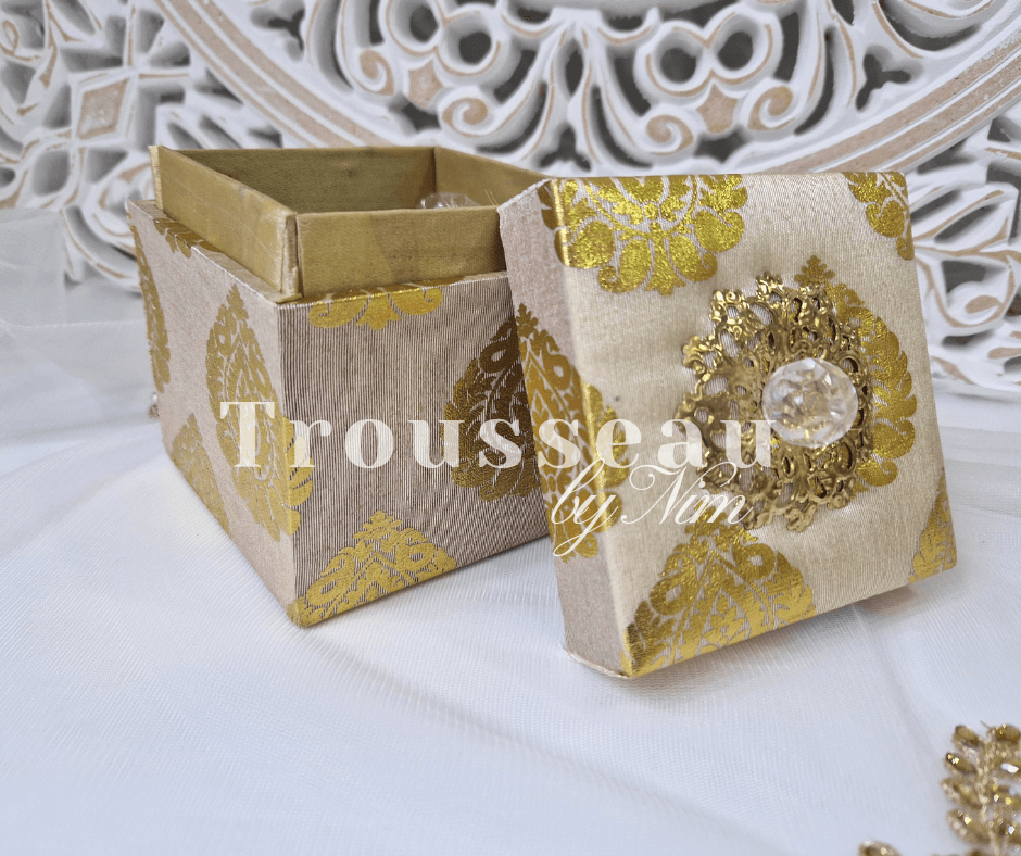 Nims Boutique Light Gold Silk Brocade Favor Box