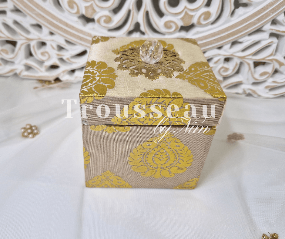 Nims Boutique Light Gold Silk Brocade Favor Box