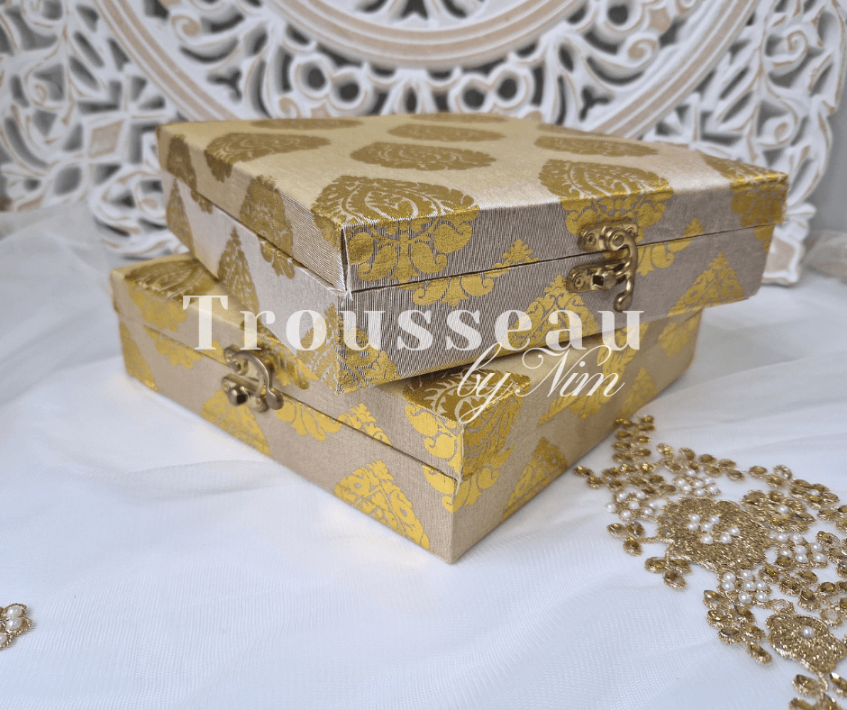 Nims Boutique Gold Brocade Silk Square Jewellery Gift Box