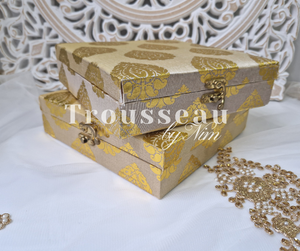 Gold Brocade Silk Square Jewellery Gift Box