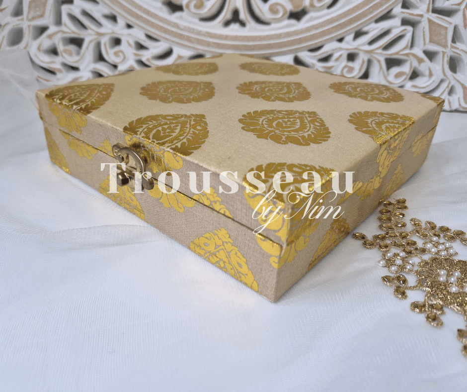 Nims Boutique Gold Brocade Silk Square Jewellery Gift Box