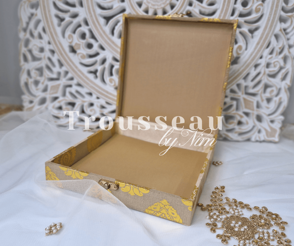Nims Boutique Gold Brocade Silk Square Jewellery Gift Box