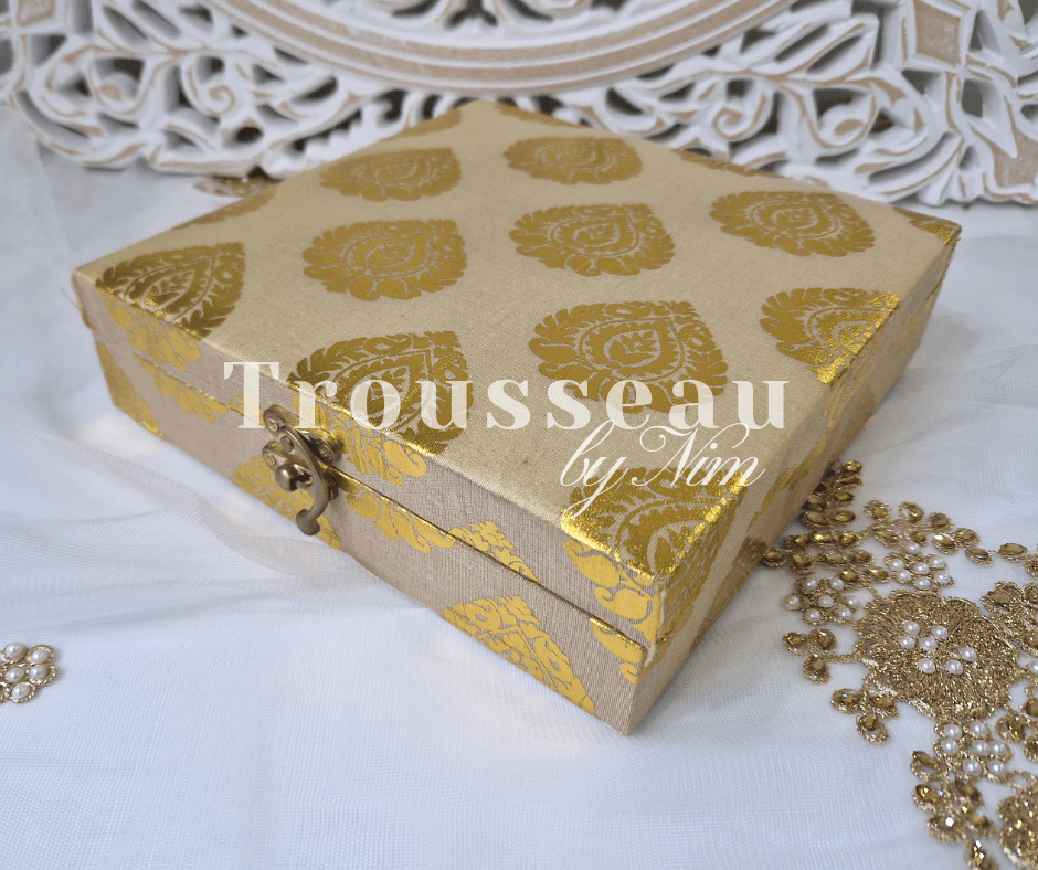 Nims Boutique Gold Brocade Silk Square Jewellery Gift Box