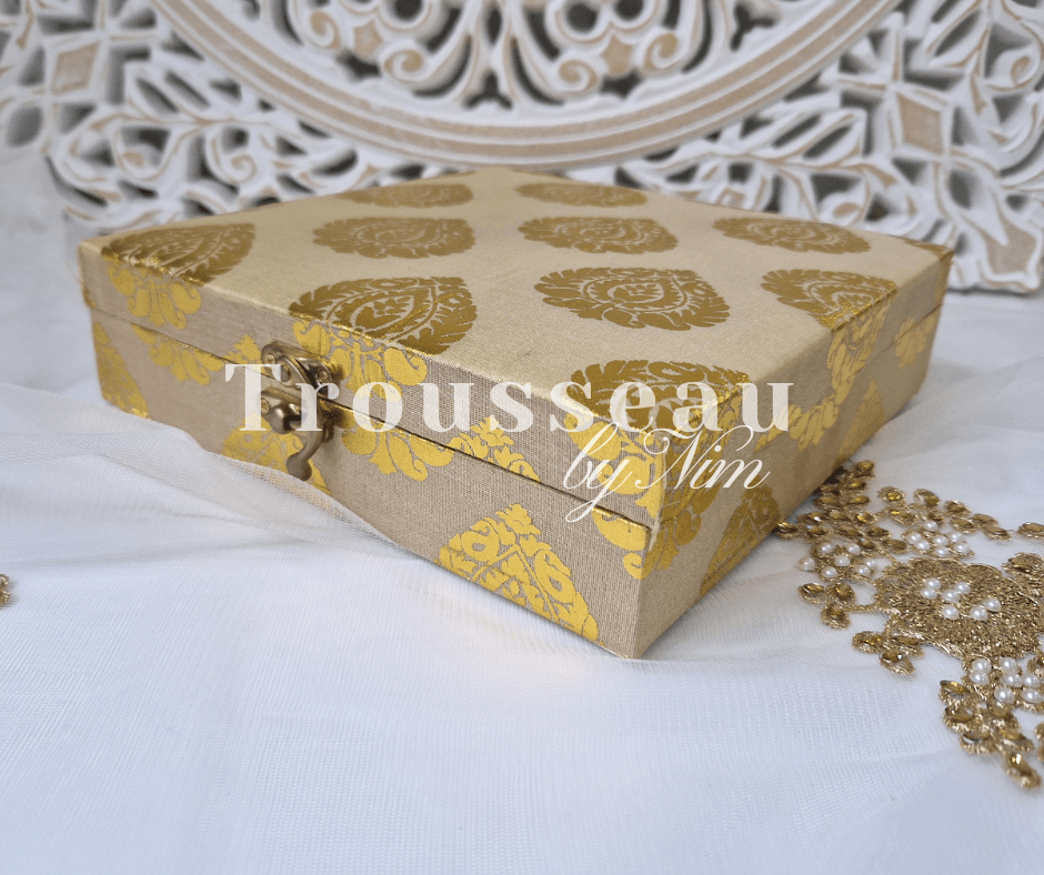 Nims Boutique Gold Brocade Silk Square Jewellery Gift Box
