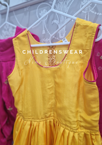 Yellow & Pink Silk Kids Salwar Suit