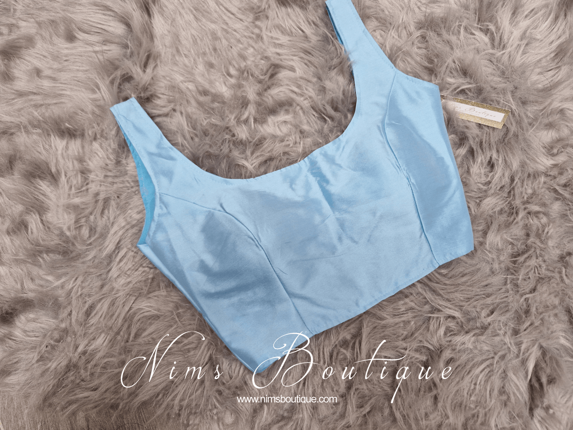 Nims Boutique The NB Light Blue Silk Blouse petite sizes 4-8