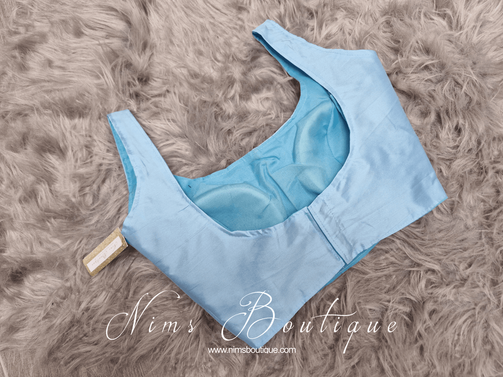 Nims Boutique The NB Light Blue Silk Blouse petite sizes 4-8