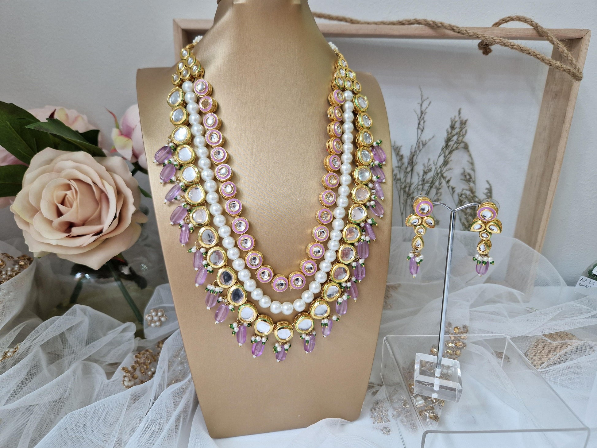 Nims Boutique Myra Blossom Kundan Deep Lilac & Pink Haar Set