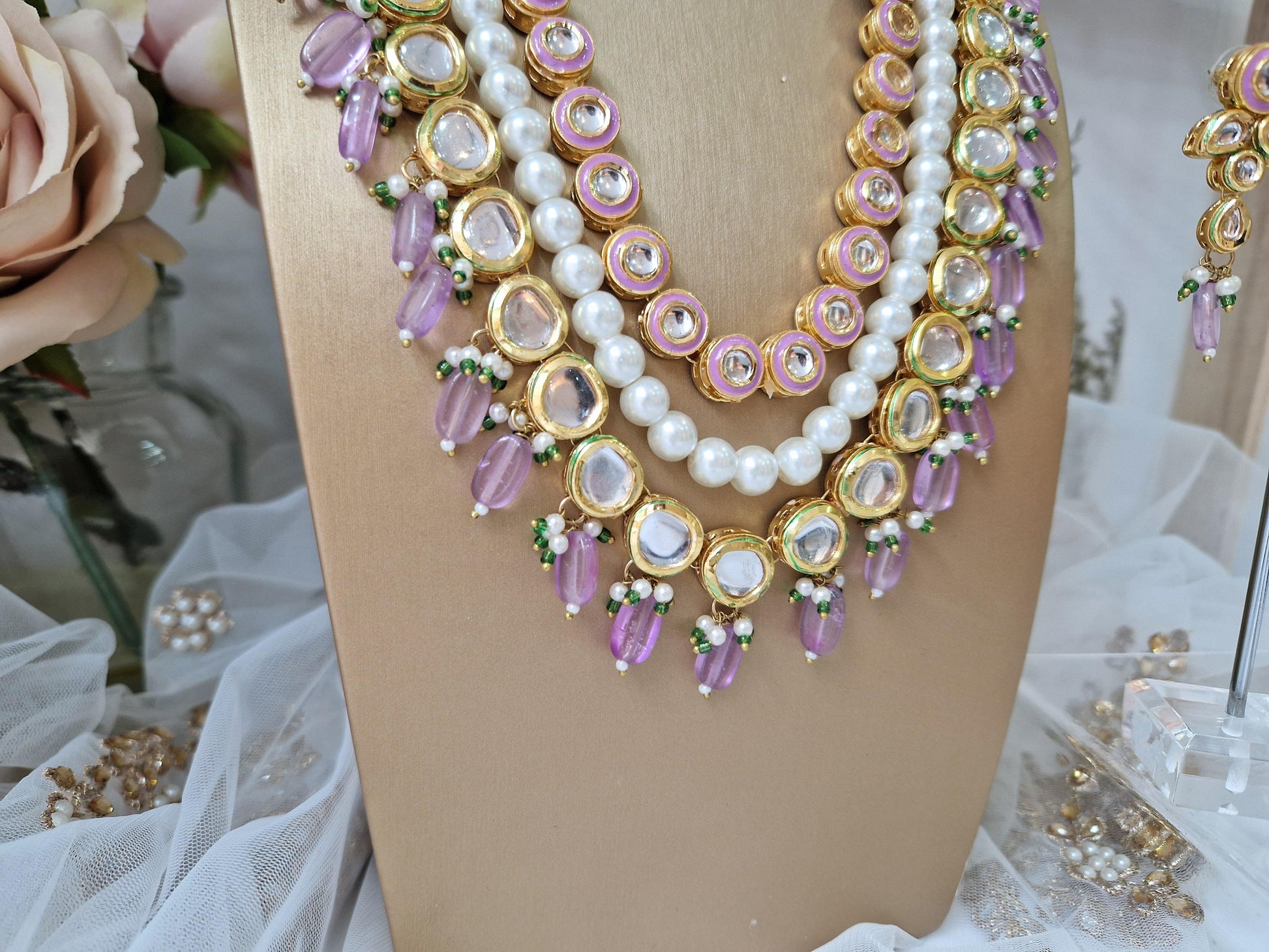 Nims Boutique Myra Blossom Kundan Deep Lilac & Pink Haar Set