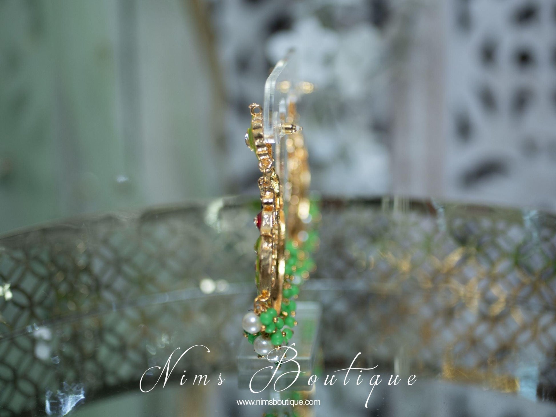 Nims Boutique Moorni Lime Meenakari Peacock Earrings