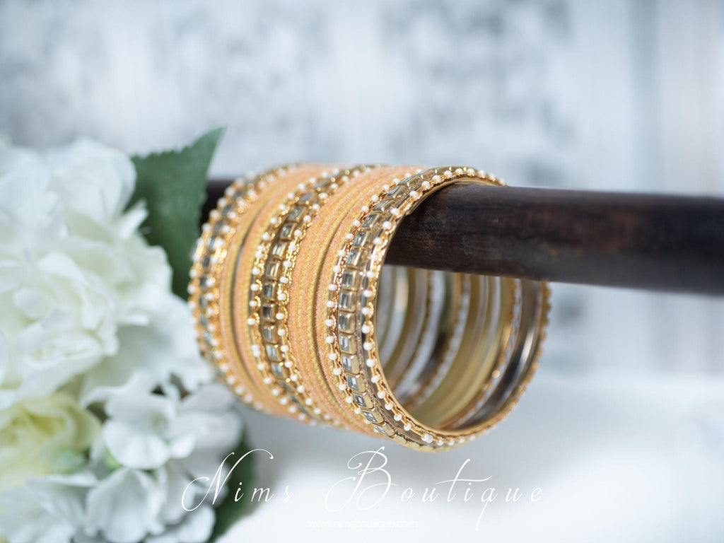 Nims Boutique Gold Velvet & Kundan Set of Bangles GV1
