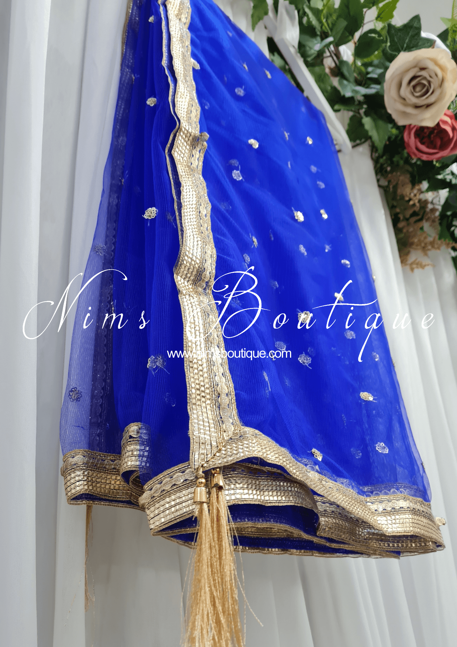 Nims Boutique Royal Blue Net Sequin Dupatta/Chunni