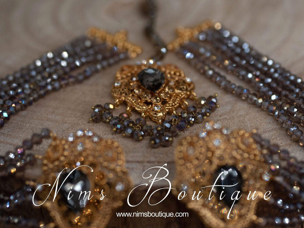 Nims Boutique The NB Maharani Gold & Dark Grey Pearl Chumke