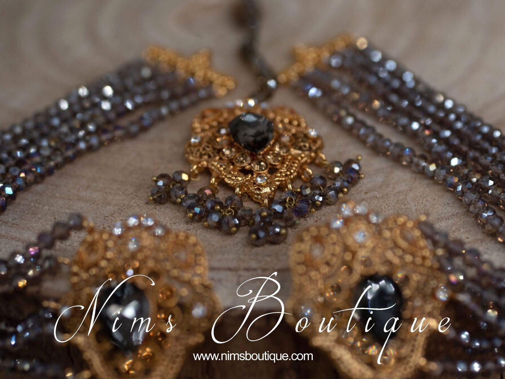Nims Boutique The NB Maharani Gold & Dark Grey Pearl Chumke