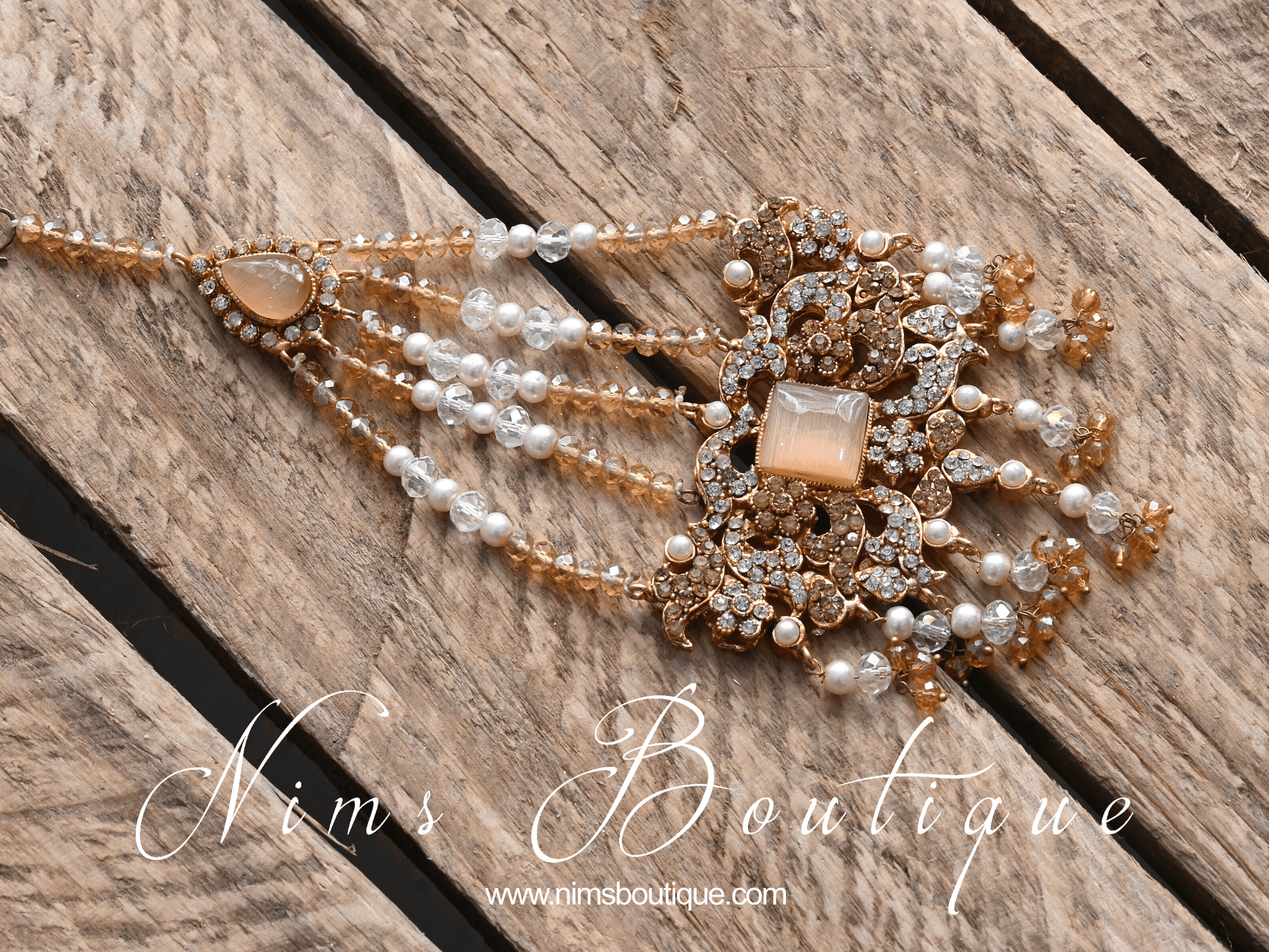 Nims Boutique Ananya Peach Gem Maharani Choker Set